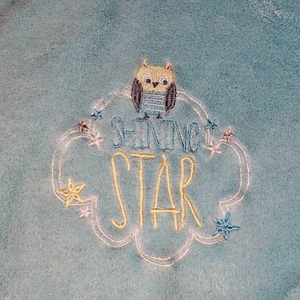 Just Born Shining Star Owl Baby Blanket Aqua Blue Gray Yellow Security‎ Lovey